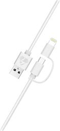 Powertech Regular USB to Lightning / micro USB Cable 2.4A Λευκό 1m (PT-707) από το Public