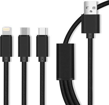 Regular USB to Lightning / Type-C / micro USB Cable Μαύρο 1m (OEM001520)