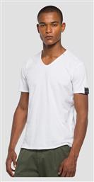 Replay Ανδρικό T-shirt Κοντομάνικο με Λαιμόκοψη Τύπου V Λευκό από το Plus4u