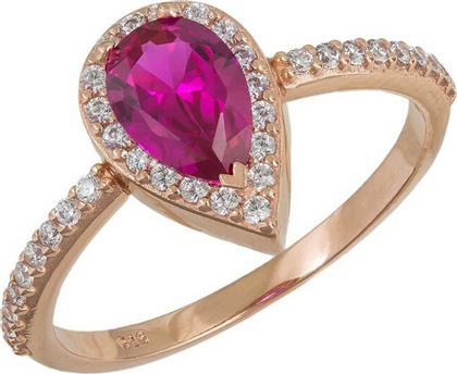 Ροζ gold δαχτυλίδι με πουάρ φούξια ροζέτα Κ14 039849 039849 Χρυσός 14 Καράτια