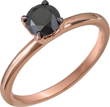 Ροζ gold μονόπετρο δαχτυλίδι K18 με μαύρο διαμάντι 036720 036720 Χρυσός 18 Καράτια από το Kosmima24