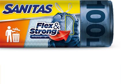 Sanitas Σακούλες Απορριμάτων Χωρητικότητας 100lt με Κορδόνι Flex & Strong 70x95cm 8τμχ Μπλε