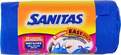 Sanitas Σακούλες Απορριμάτων Χωρητικότητας 60lt με Χερούλια Easy-Pack 58x75cm 20τμχ Μπλε