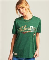 Superdry Vintage Script Style College Γυναικείο T-shirt Heritage Pine Green Marl