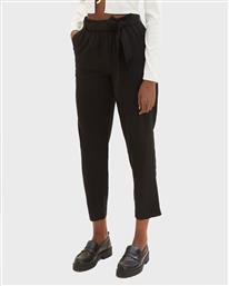 Tom Tailor Γυναικείο Ψηλόμεσο Υφασμάτινο Capri Παντελόνι με Λάστιχο Μαύρο