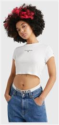 Tommy Hilfiger Essential Logo Γυναικείο Crop Top Κοντομάνικο Καλοκαιρινό Λευκό