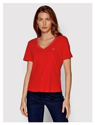 Tommy Hilfiger Γυναικείο T-shirt με V Λαιμόκοψη Κόκκινο