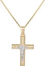 Βαπτιστικοί Σταυροί με Αλυσίδα Δίχρωμος σταυρός με τον Εσταυρωμένο Κ9 με αλυσίδα 045521C 045521C Ανδρικό Χρυσός 9 Καράτια