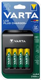 Varta LCD Plug Charger+ 4 Μπαταριών Ni-MH Μεγέθους AA/AAA/9V Σετ με 4x AA 2100mAh