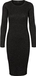 Vero Moda Midi Βραδινό Πλεκτό Φόρεμα Μαύρο