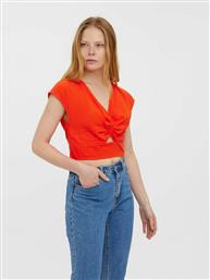 Vero Moda Κοντομάνικη Γυναικεία Μπλούζα Καλοκαιρινή Πορτοκαλί